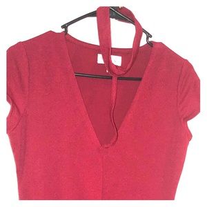 Burgundy dress with choker detail